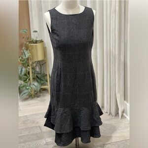 Lauren Ralph Lauren Exclusive Wool Blend Plaid Dress Ruffle Gray Sleeveless 14p